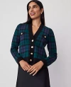 Ann Taylor Petite Plaid Jacquard V-neck Cardigan In Rainforest