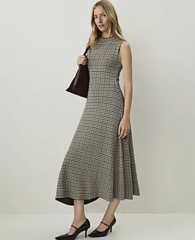 Ann Taylor Petite Plaid Mock Neck Sweater Dress In French Mocha
