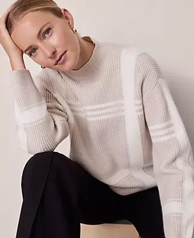 Ann Taylor Petite Plaid Mock Neck Sweater In Neutral