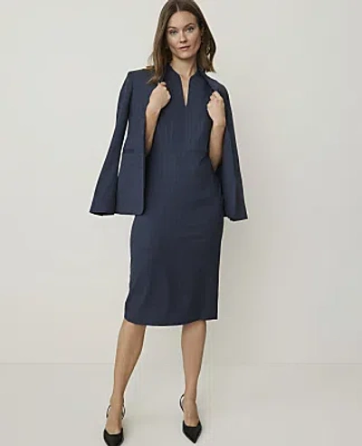 Ann Taylor Petite Plaid Split Neck Sheath Dress In Blue Combo Fancy Check