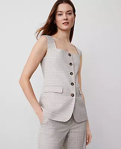 Ann Taylor Petite Plaid Squared Neck Vest In Cashew Beige