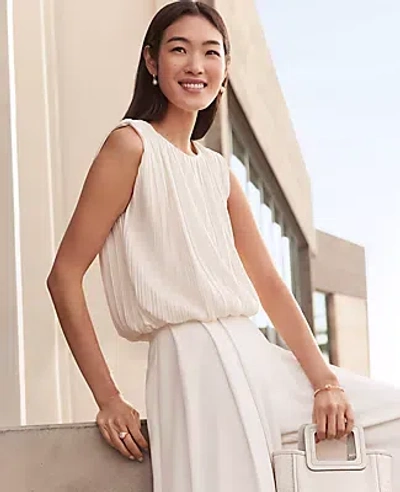 Ann Taylor Petite Pleated Bubble Hem Top In White