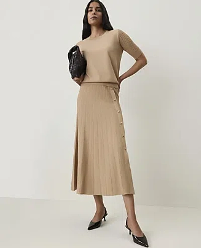 Ann Taylor Petite Pleated Button Midi Skirt In Cashew Crunch
