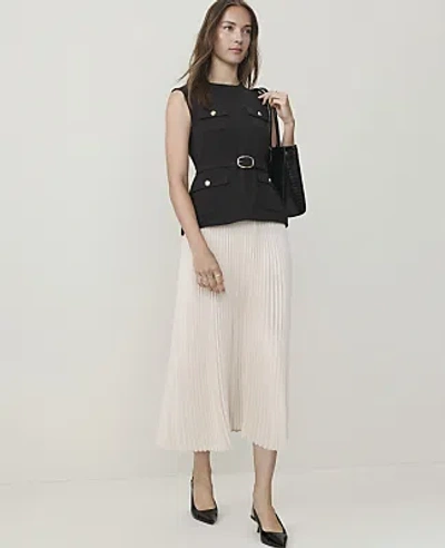 Ann Taylor Petite Pleated Crew Neck Midi Dress In Black