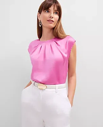 Ann Taylor Petite Pleated Crew Neck Top In Pink
