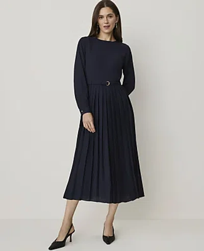 Ann Taylor Petite Pleated Flare Midi Dress In Night Sky