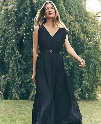 Ann Taylor Petite Pleated Maxi Swing Dress In Black