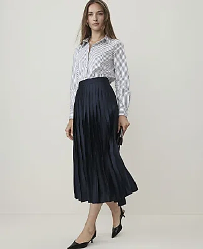 Ann Taylor Petite Pleated Midi Skirt In Night Sky
