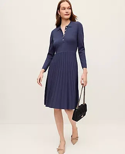Ann Taylor Petite Pleated Polo Sweater Dress In Blue