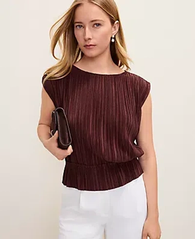 Ann Taylor Petite Pleated Ruffle Hem Top In Brown