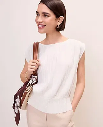 Ann Taylor Petite Pleated Ruffle Hem Top In White