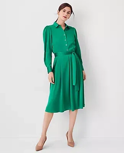 Ann Taylor Petite Pleated Shirtdress In Grass Green