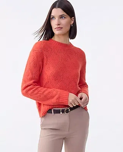 Ann Taylor Petite Pointelle Crew Neck Sweater In Orange