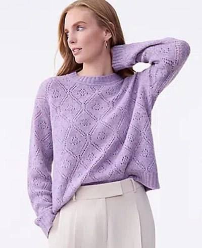 Ann Taylor Petite Pointelle Crew Neck Sweater In Purple