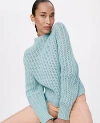 Ann Taylor Petite Pointelle Mock Neck Sweater In Blue