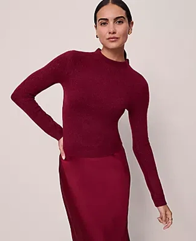 Ann Taylor Petite Pointelle Mock Neck Sweater In Burgundy