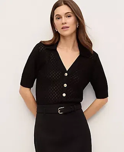 Ann Taylor Petite Pointelle Polo Sweater In Black