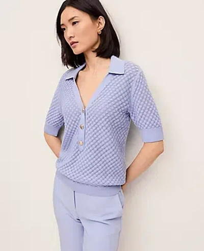 Ann Taylor Petite Pointelle Polo Sweater In Blue