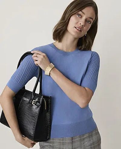 Ann Taylor Petite Pointelle Sleeve Sweater Tee In Ocean Oasis