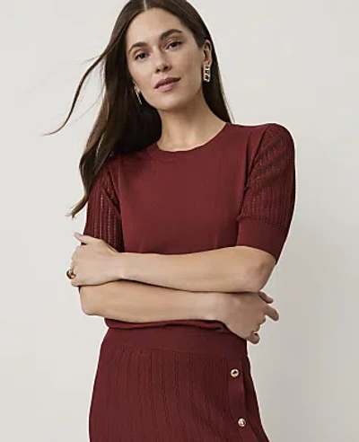 Ann Taylor Petite Pointelle Sleeve Sweater Tee In Rich Merlot