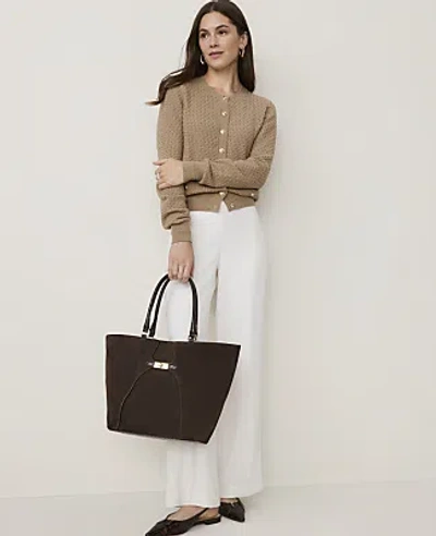 Ann Taylor Petite Pointelle Stitch Cardigan In Cashew Crunch