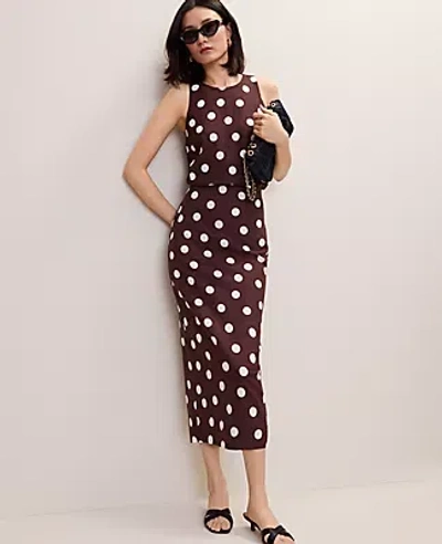 Ann Taylor Petite Polka Dot Midi Pencil Skirt In Brown