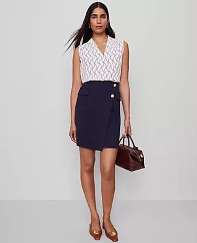 Ann Taylor Petite Ponte Button Wrap Skirt In Black