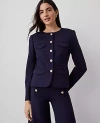 Ann Taylor Petite Ponte Crew Neck Jacket In Night Sky