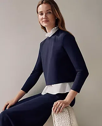Ann Taylor Petite Ponte Mixed-media Top In Night Sky
