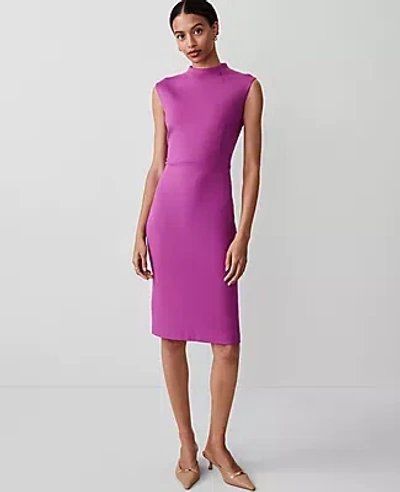 Ann Taylor Petite Ponte Mock Neck Sheath Midi Dress In Fresh Fuchsia