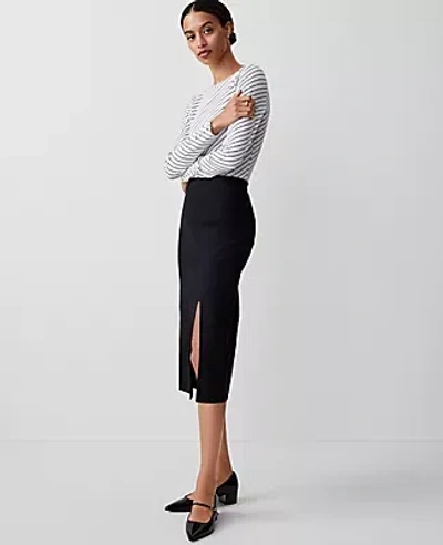 Ann Taylor Petite Ponte Pull-on Slit Pencil Skirt In Black