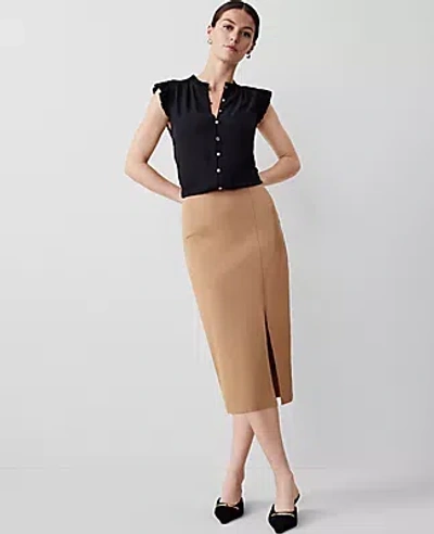 Ann Taylor Petite Ponte Pull-on Slit Pencil Skirt In Perfect Camel