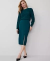 Ann Taylor Petite Ponte Pull-on Slit Pencil Skirt In Rainforest