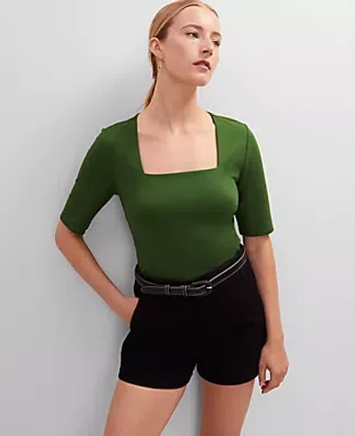 Ann Taylor Petite Ponte Square Neck Top In Green