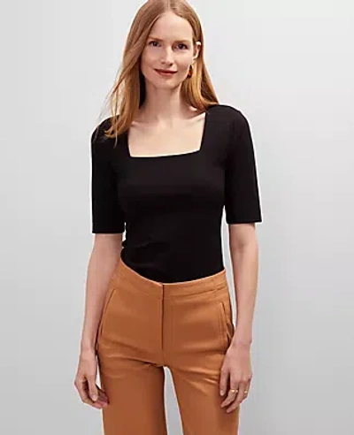 Ann Taylor Petite Ponte Square Neck Top In Black