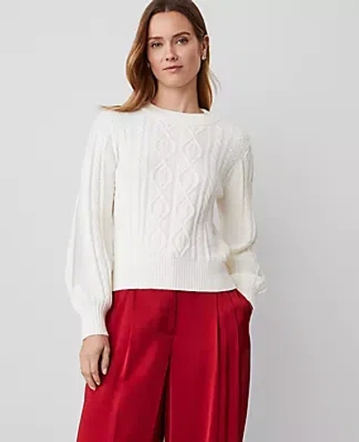 Ann Taylor Petite Puff Sleeve Cable Sweater In Winter White