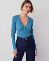 Ann Taylor Petite Puff Sleeve Henley Top In Balmy Blue