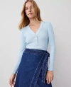 Ann Taylor Petite Puff Sleeve Henley Top In Nordic Sky Blue