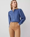 Ann Taylor Petite Puff Sleeve Popover Top In Precious Sapphire