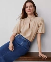 Ann Taylor Petite Puff Sleeve Popover Top In Toasted Oat