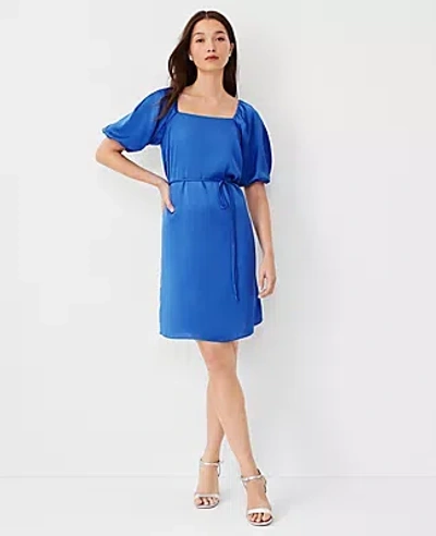 Ann Taylor Petite Puff Sleeve Square Neck Dress In Dazzling Blue