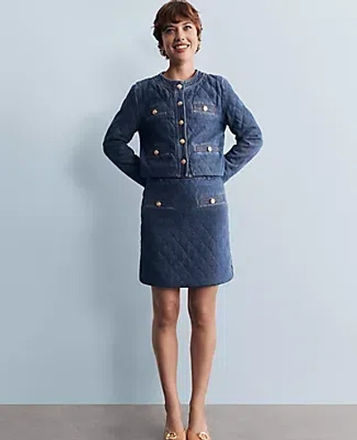 Ann Taylor Petite Quilted Denim Skirt In Mid Indigo Wash