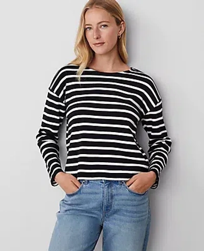 Ann Taylor Petite Relaxed Sleeve Crew Neck Top In Black-winter White