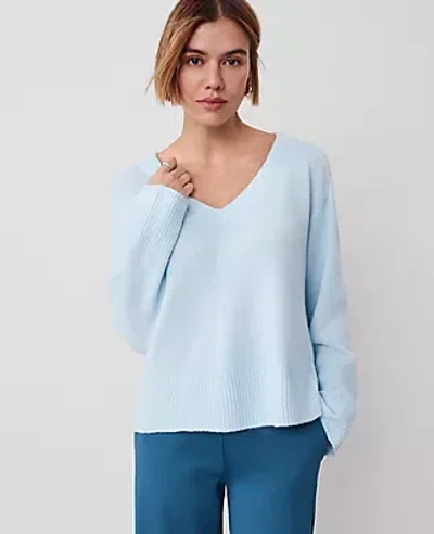 Ann Taylor Petite Relaxed V-neck Sweater In Nordic Sky Blue