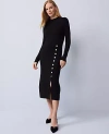 Ann Taylor Petite Ribbed Button Sweater Dress In Black