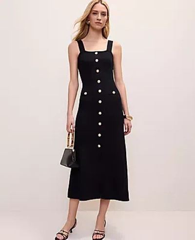 Ann Taylor Petite Ribbed Button Sweater Dress In Black