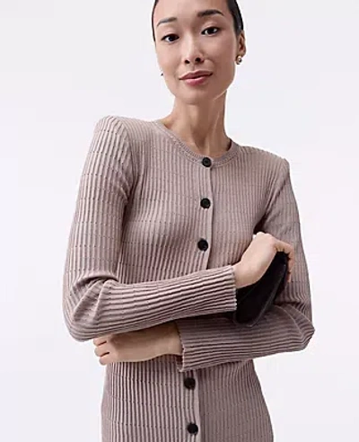 Ann Taylor Petite Ribbed Button Sweater Dress In Brown