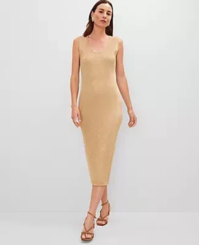 Ann Taylor Petite Ribbed Lurex Midi Dress In Gold