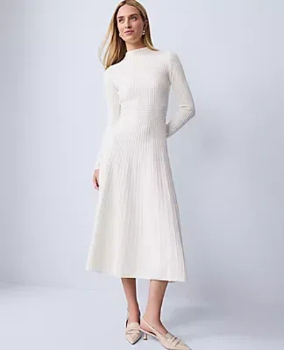 Ann Taylor Petite Ribbed Mock Neck Sweater Dress In White