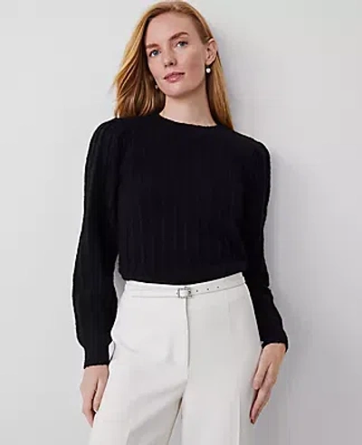 Ann Taylor Petite Ribbed Puff-sleeve Sweater In Black